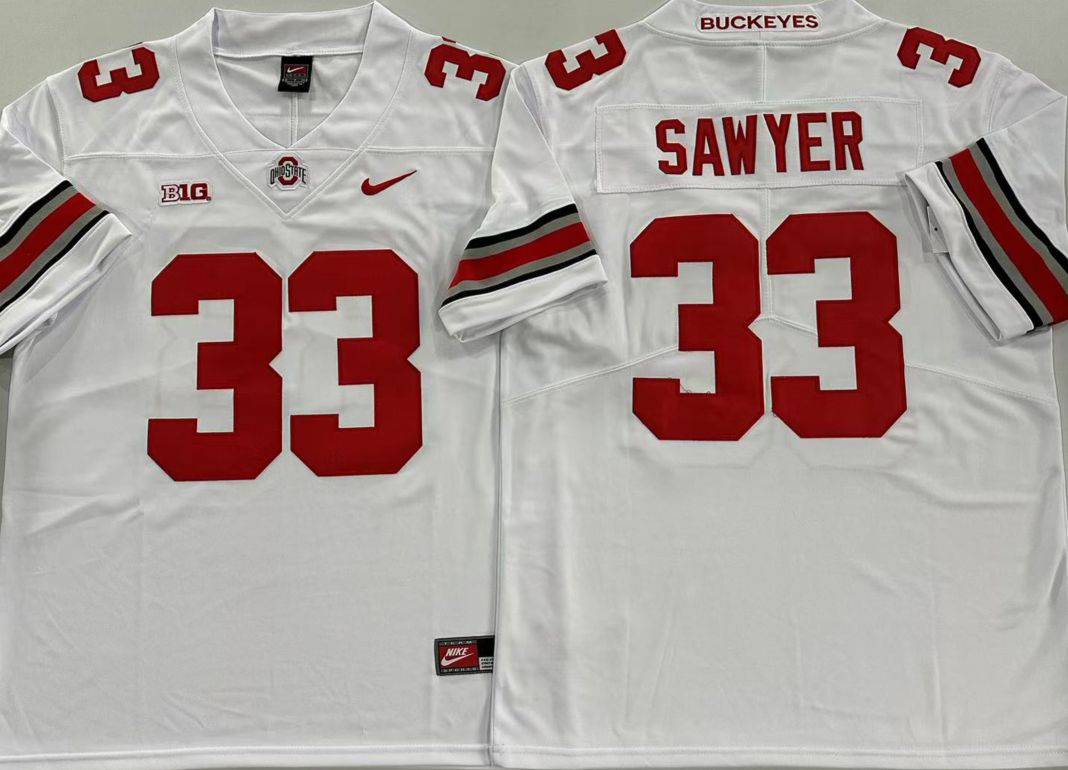 Men Ohio State Buckeyes 33 Sawyer White Nike 2025 NCAA Jersey